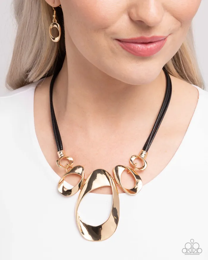 Paparazzi Accessories Necklaces Apprehensive Accent Gold Oval Black Cord Short Necklace Paparazzi