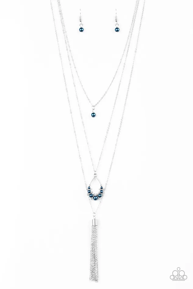 Paparazzi Accessories Necklaces Be Fancy Blue Pearl Silver Layered Necklace