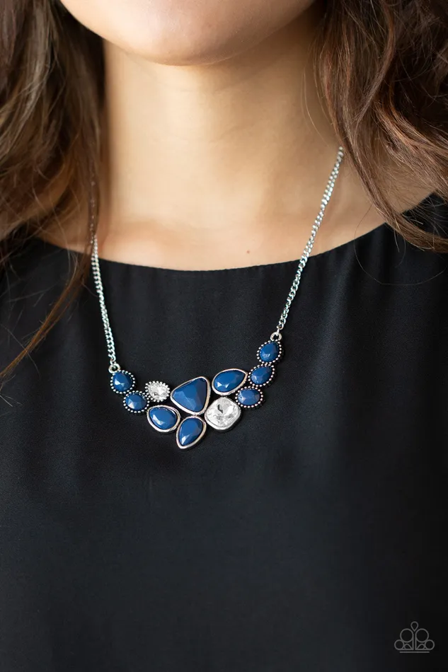 Paparazzi Accessories Necklaces Breathtaking Brilliance Blue Bead Silver Frame Necklace Paparazzi
