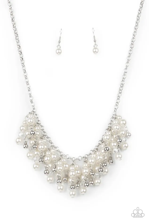 Paparazzi Accessories Necklaces Champagne Dreams White Pearl Crystal Bead Silver Necklace Paparazzi Paparazzi Accessories Necklaces Champagne Dreams White Pearl Crystal Bead Silver Necklace Paparazzi