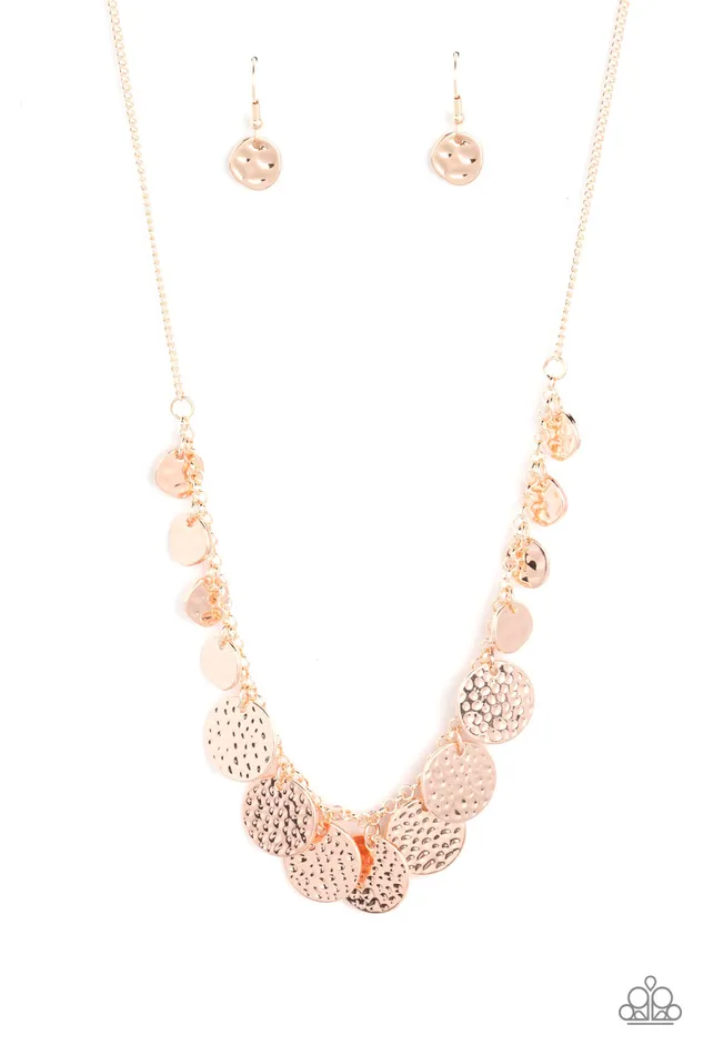 Paparazzi Accessories Necklaces CHIME Warp Rose Gold Disc Necklace Paparazzi