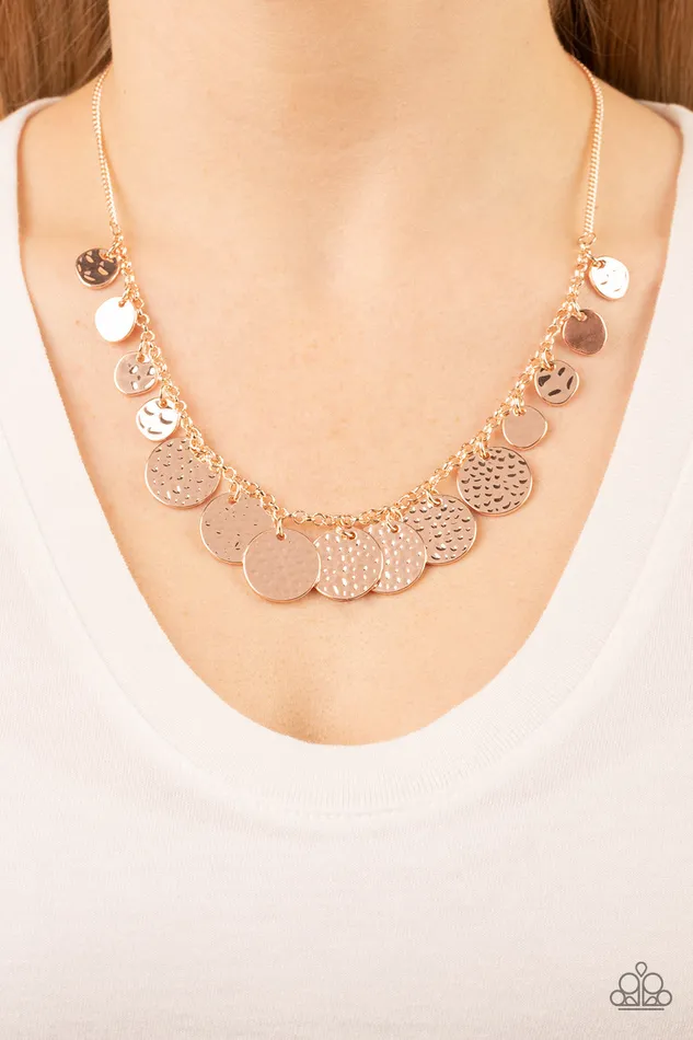 Paparazzi Accessories Necklaces CHIME Warp Rose Gold Disc Necklace Paparazzi