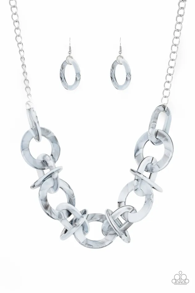 Paparazzi Accessories Necklaces Chromatic Charm Paparazzi Silver FauxMarble Acrylic Resin Necklace Paparazzi Accessories Necklaces Chromatic Charm Paparazzi Silver FauxMarble Acrylic Resin Necklace