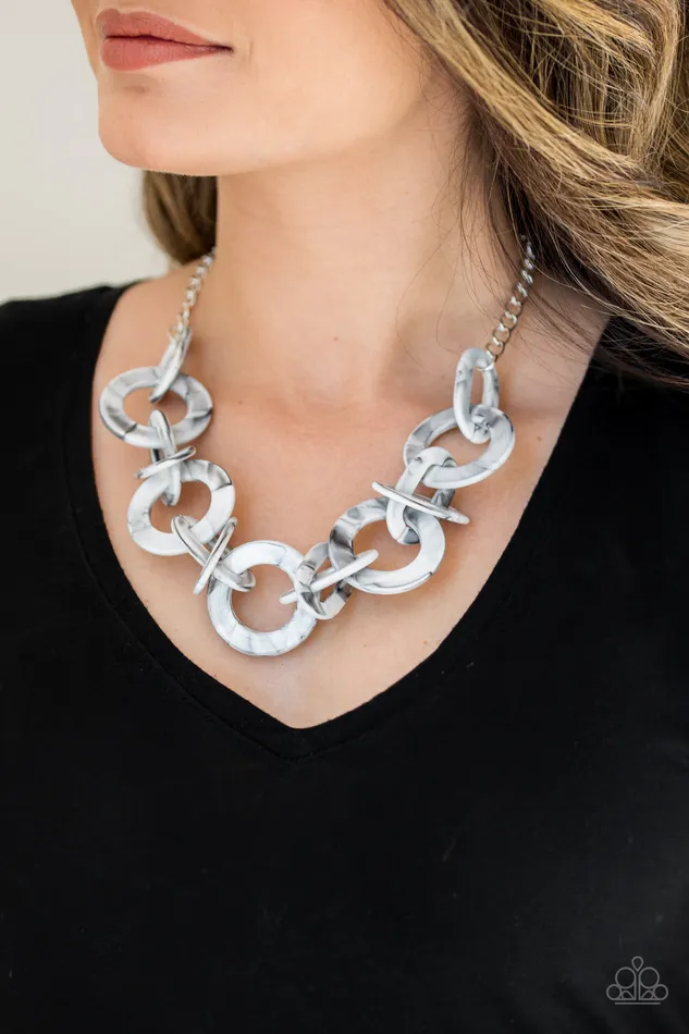 Paparazzi Accessories Necklaces Chromatic Charm Paparazzi Silver FauxMarble Acrylic Resin Necklace Paparazzi Accessories Necklaces Chromatic Charm Paparazzi Silver FauxMarble Acrylic Resin Necklace