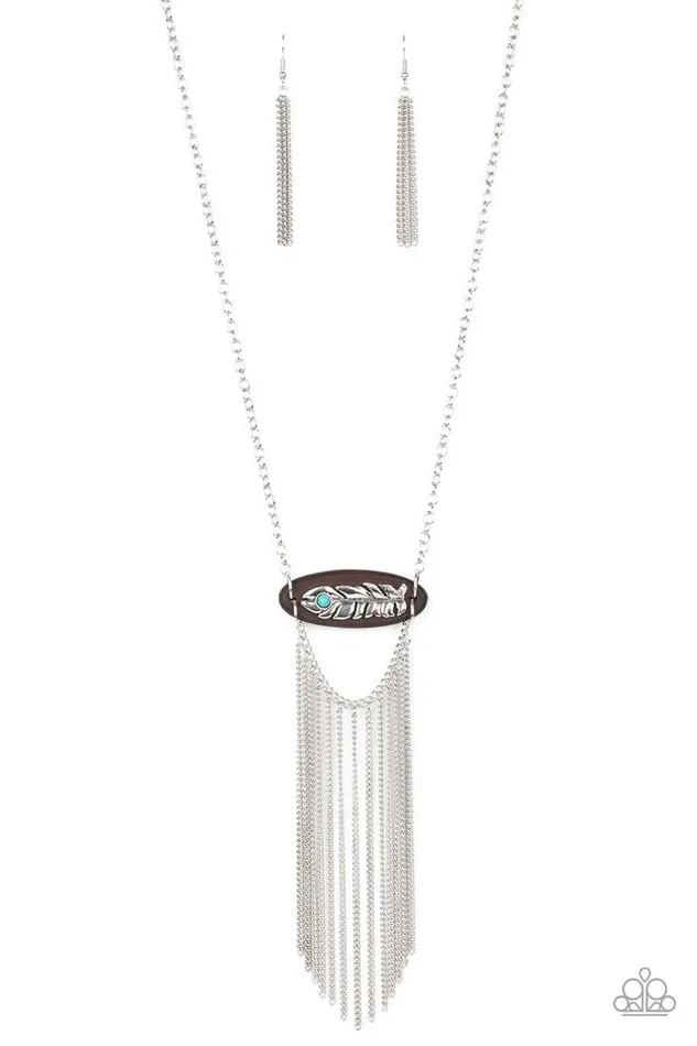 Paparazzi Accessories Necklaces Desert Spirit Blue Turquoise Brown Wood Silver Feather Necklace Paparazzi Paparazzi Accessories Necklaces Desert Spirit Blue Turquoise Brown Wood Silver Feather Necklace Paparazzi