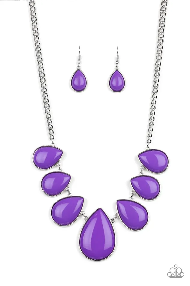 Paparazzi Accessories Necklaces Drop Zone Paparazzi Purple Teardrop Bead Silver Necklace