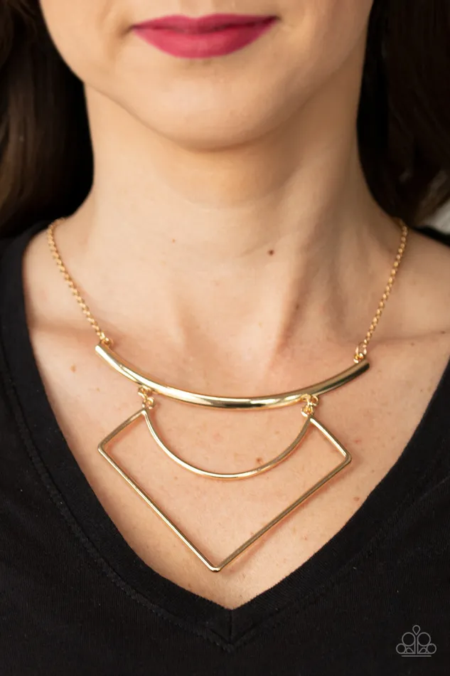 Paparazzi Accessories Necklaces Egyptian Edge Paparazzi Gold Bar Geometric Plate Necklace