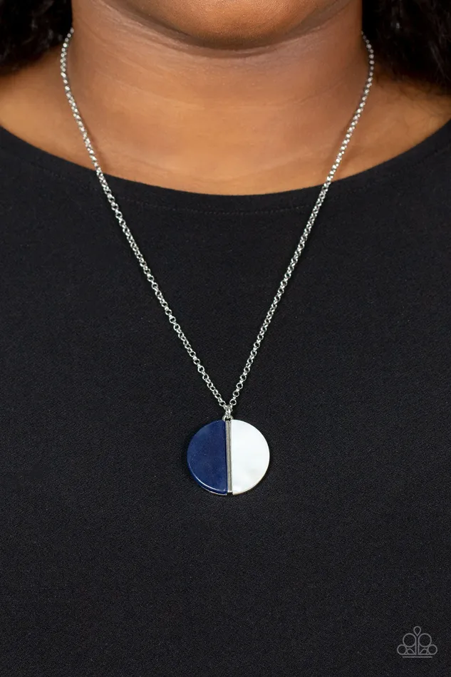 Paparazzi Accessories Necklaces Elegantly Eclipsed Blue and White Shelllike Pendant Silver Necklace Paparazzi