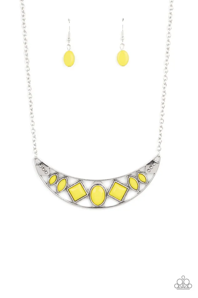Paparazzi Accessories Necklaces Emblazoned Era Yellow Bead Silver Crescent Necklace Paparazzi Paparazzi Accessories Necklaces Emblazoned Era Yellow Bead Silver Crescent Necklace Paparazzi