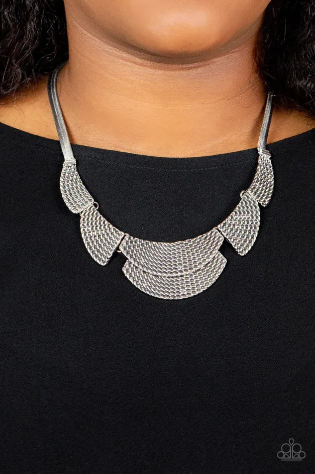Paparazzi Accessories Necklaces Empress Empire Silver Textured Plate Necklace Paparazzi