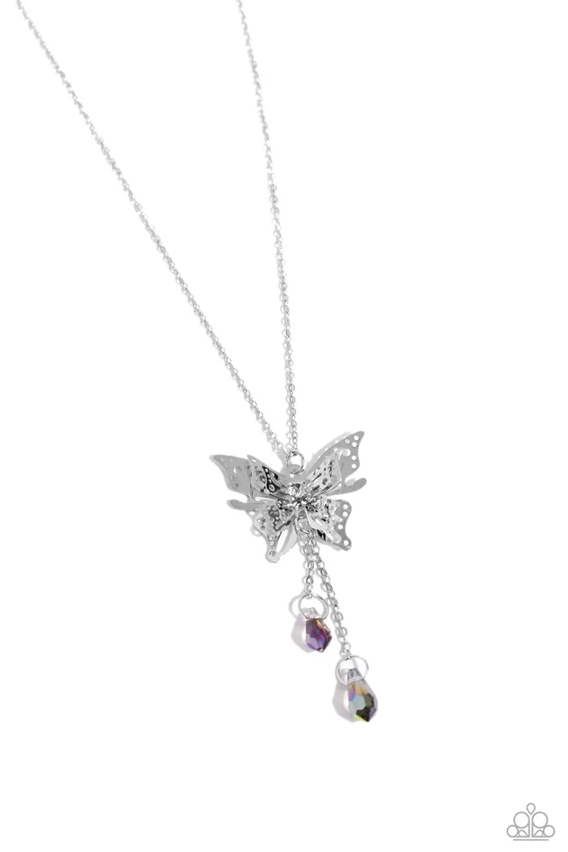 Paparazzi Accessories Necklaces Enchanted Wings Silver Butterfly Oil Spill Bead Bolo Long Necklace Paparazzi Paparazzi Accessories Necklaces Enchanted Wings Silver Butterfly Oil Spill Bead Bolo Long Necklace Paparazzi