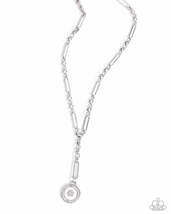 Paparazzi Accessories Necklaces Falling For A Shooting Star White Rhinestone Shell Silver Y Short Necklace Paparazzi Paparazzi Accessories Necklaces Falling For A Shooting Star White Rhinestone Shell Silver Y Short Necklace Paparazzi
