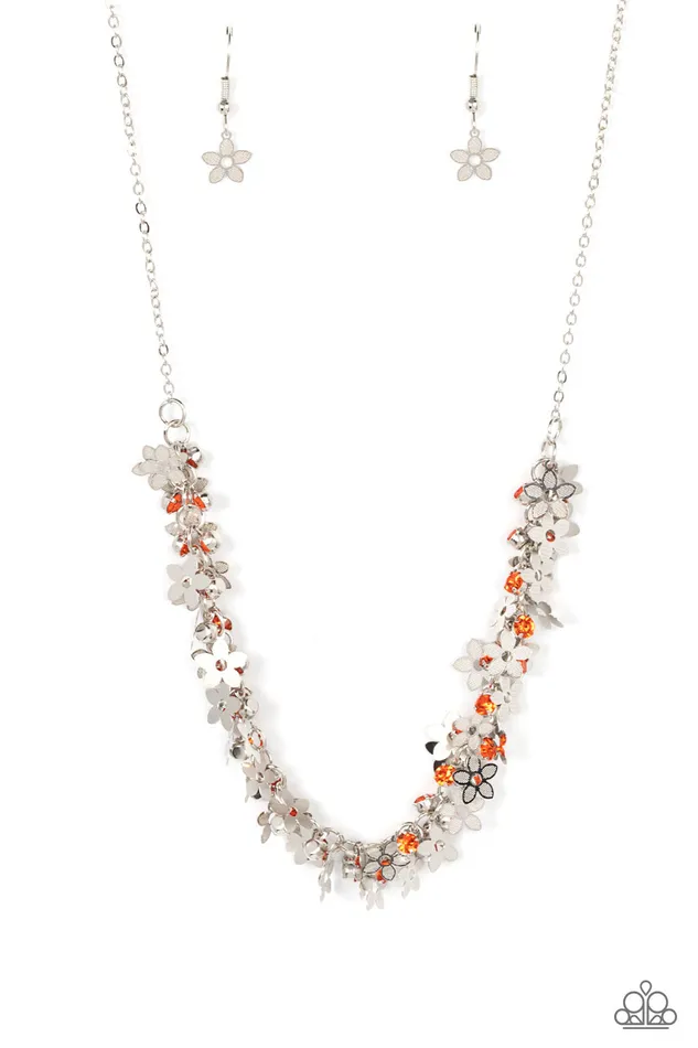Paparazzi Accessories Necklaces Fearlessly Floral Orange Rhinestone Dainty Silver Flower Necklace Paparazzi Paparazzi Accessories Necklaces Fearlessly Floral Orange Rhinestone Dainty Silver Flower Necklace Paparazzi