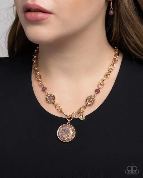Paparazzi Accessories Necklaces FLECKS Big Thing Purple Bead Gold Short Necklace Paparazzi