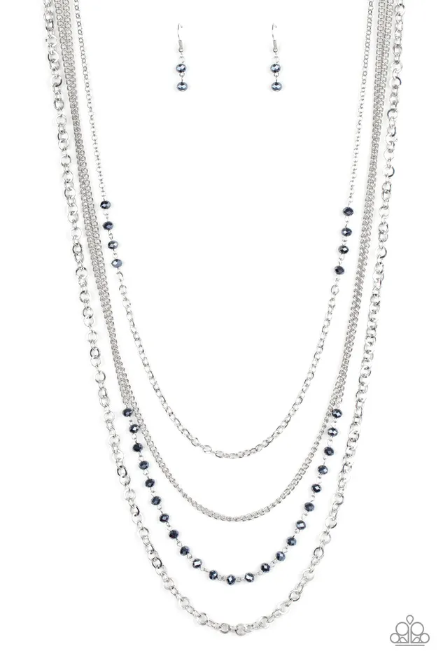 Paparazzi Accessories Necklaces Flickering Lights Blue Metallic Bead Silver Chain Layered Necklace Paparazzi Accessories Necklaces Flickering Lights Blue Metallic Bead Silver Chain Layered Necklace