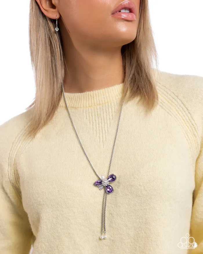 Paparazzi Accessories Necklaces FLORAL Values Purple Gem Silver Slide Short Necklace Paparazzi