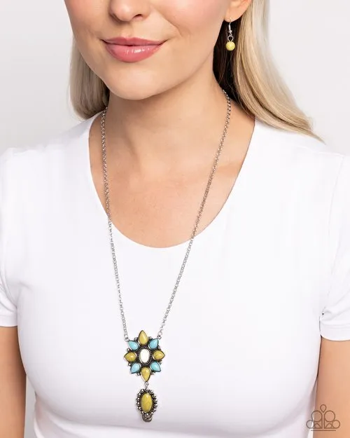 Paparazzi Accessories Necklaces Force of Habit Multi Green Turquoise White Stone Silver Long Necklace Paparazzi