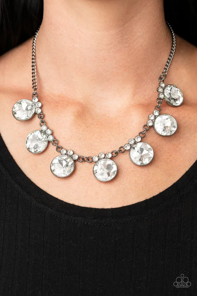 Paparazzi Accessories Necklaces GLOWGetter Glamour Black Gunmetal White Rhinestone Gem Necklace Paparazzi