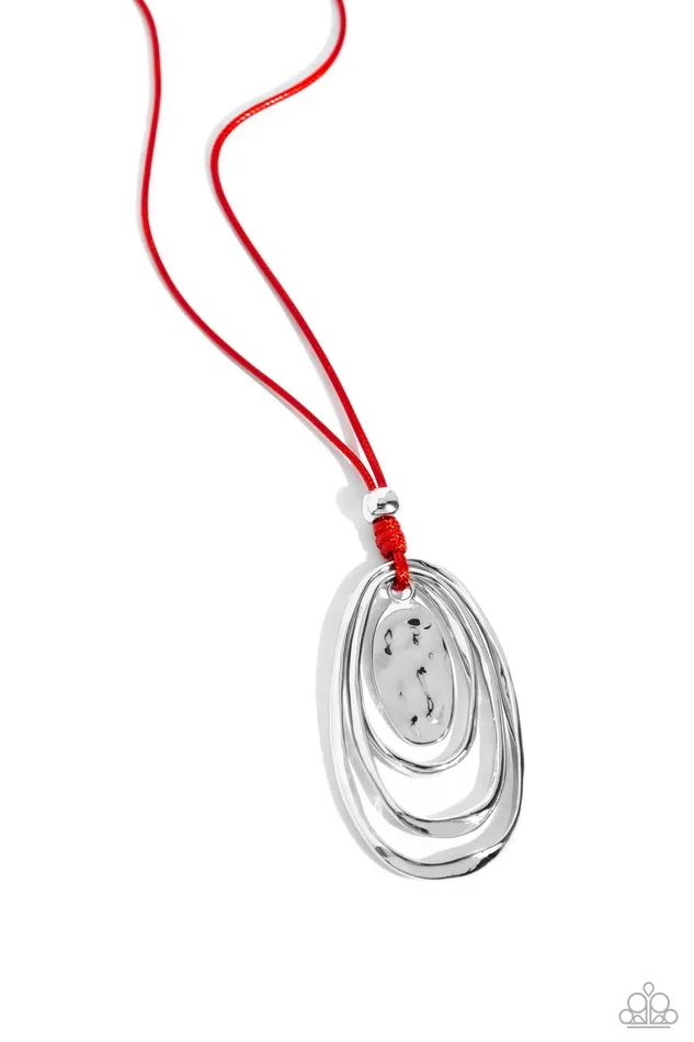 Paparazzi Accessories Necklaces Hammered Hallmark Red Cord Silver Oval Long Necklace Paparazzi Paparazzi Accessories Necklaces Hammered Hallmark Red Cord Silver Oval Long Necklace Paparazzi