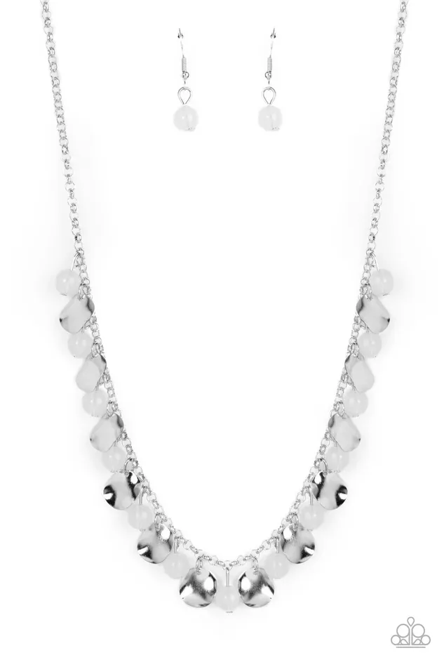 Paparazzi Accessories Necklaces Having a Wonderful CHIME White Bead Silver Disc Necklace Paparazzi Paparazzi Accessories Necklaces Having a Wonderful CHIME White Bead Silver Disc Necklace Paparazzi