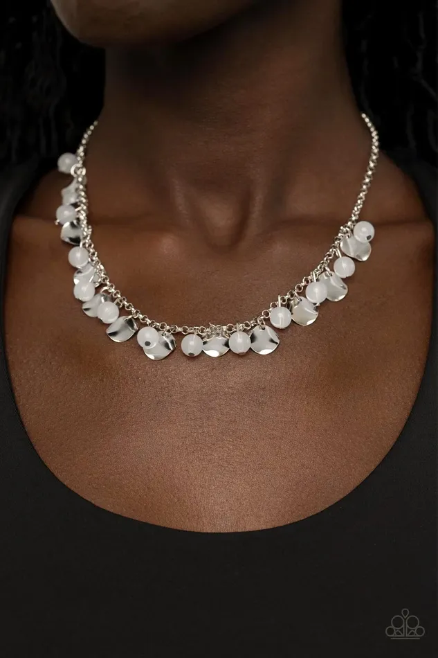 Paparazzi Accessories Necklaces Having a Wonderful CHIME White Bead Silver Disc Necklace Paparazzi
