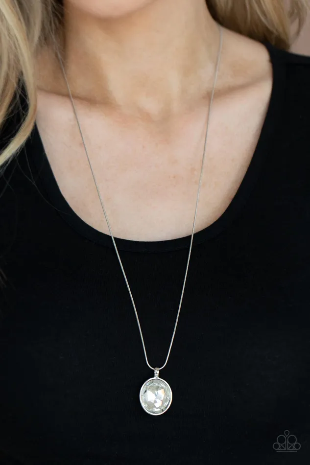 Paparazzi Accessories Necklaces Instant Icon White Gem Silver Dainty Pendant Necklace Paparazzi