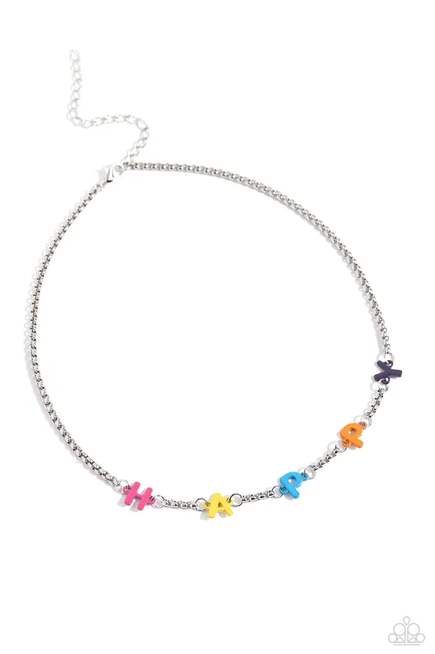 Paparazzi Accessories Necklaces Joyful Radiance Multi Color HAPPY Silver Short Necklace Paparazzi