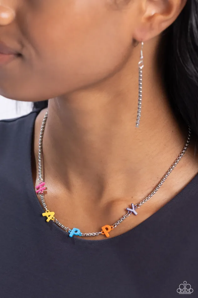 Paparazzi Accessories Necklaces Joyful Radiance Multi Color HAPPY Silver Short Necklace Paparazzi