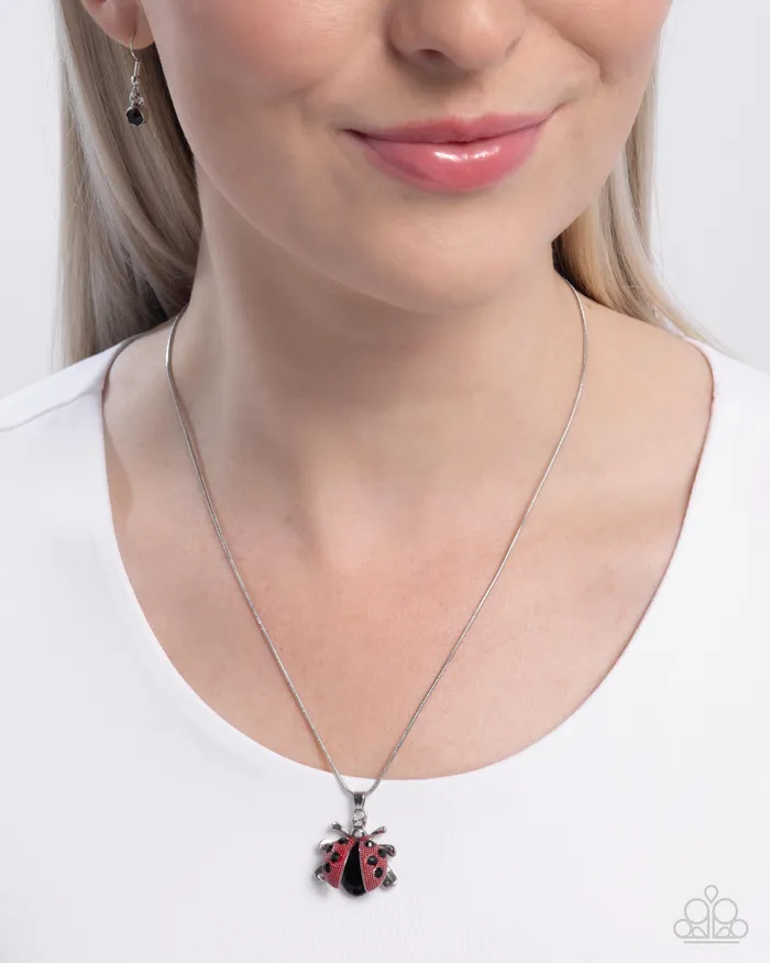 Paparazzi Accessories Necklaces Ladybug Legend Red Ladybug Charm Silver Short Necklace Paparazzi
