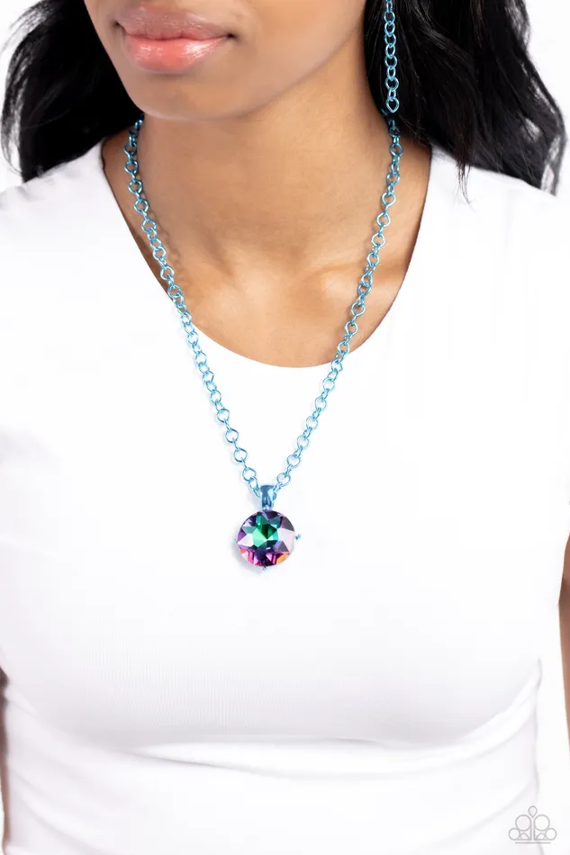 Paparazzi Accessories Necklaces Las Vegas DIP Blue Chain UV Shimmer Iridescent Gem Short Necklace Paparazzi