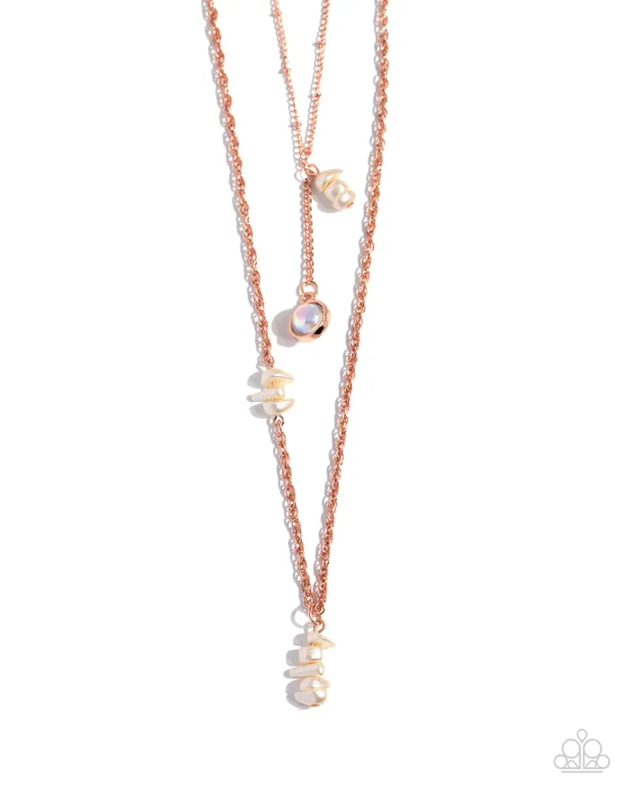 Paparazzi Accessories Necklaces Leisurely Layered Copper Shiny White Pearl Iridescent Layered Short Necklace Paparazzi Paparazzi Accessories Necklaces Leisurely Layered Copper Shiny White Pearl Iridescent Layered Short Necklace Paparazzi