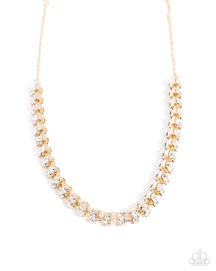 Paparazzi Accessories Necklaces Linked Lady Gold White Rhinestone Short Necklace Paparazzi Paparazzi Accessories Necklaces Linked Lady Gold White Rhinestone Short Necklace Paparazzi