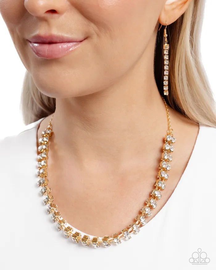 Paparazzi Accessories Necklaces Linked Lady Gold White Rhinestone Short Necklace Paparazzi