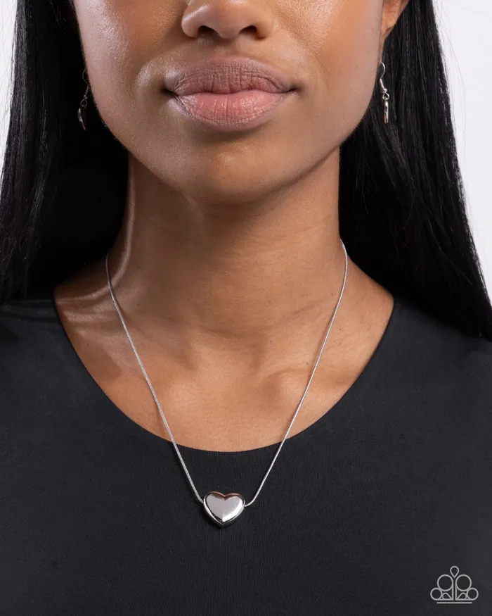Paparazzi Accessories Necklaces Loveable Look Silver Heart Short Necklace Paparazzi