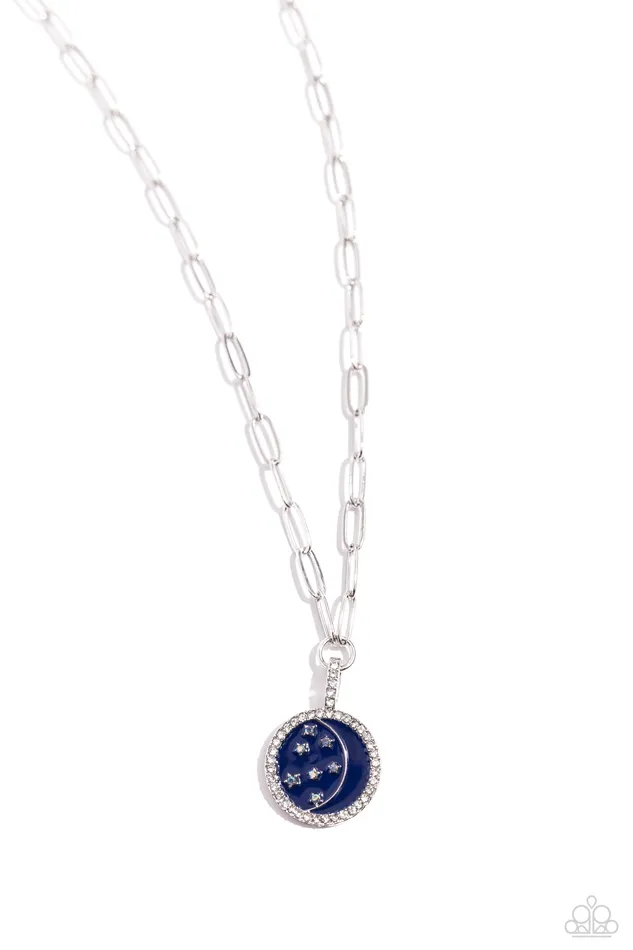 Paparazzi Accessories Necklaces Lunar Liaison Blue Iridescent Star Moon Silver Short Necklace Paparazzi Paparazzi Accessories Necklaces Lunar Liaison Blue Iridescent Star Moon Silver Short Necklace Paparazzi