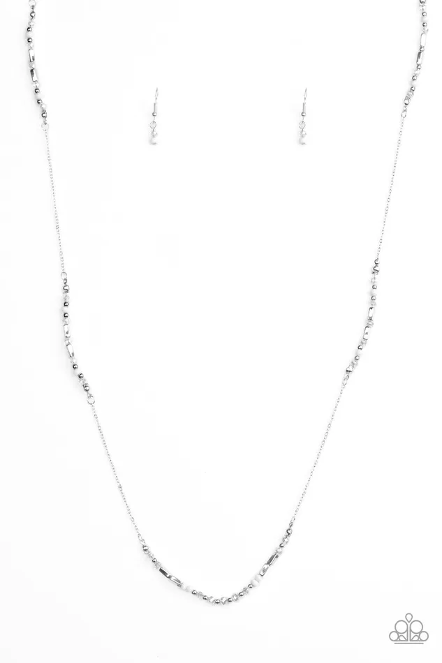 Paparazzi Accessories Necklaces Mainstream Minimalist Paparazzi White Clear and Silver Bead Necklace Paparazzi Accessories Necklaces Mainstream Minimalist Paparazzi White Clear and Silver Bead Necklace