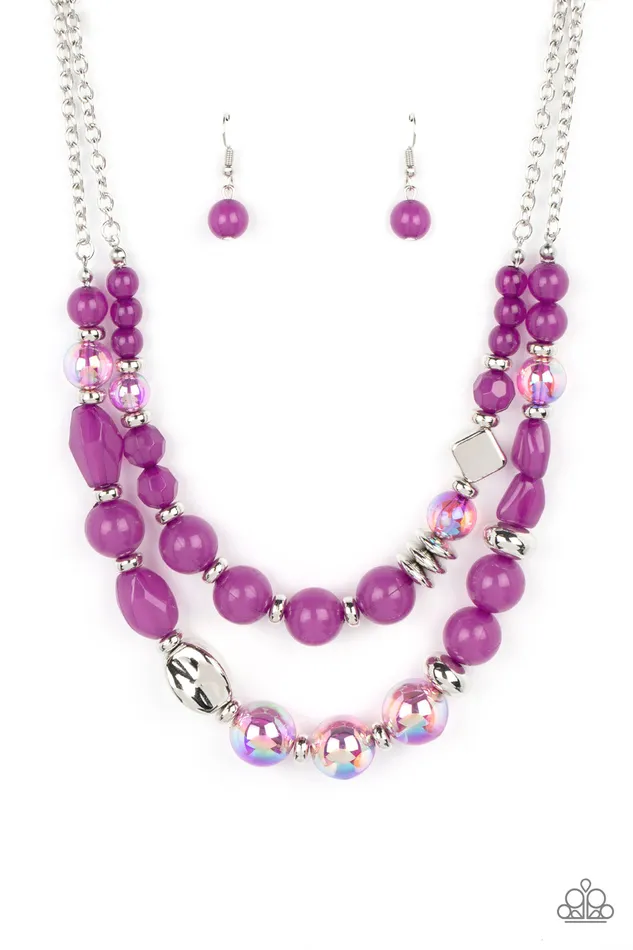 Paparazzi Accessories Necklaces Mere Magic Purple Iridescent and Silver Bead Layered Necklace Paparazzi Paparazzi Accessories Necklaces Mere Magic Purple Iridescent and Silver Bead Layered Necklace Paparazzi