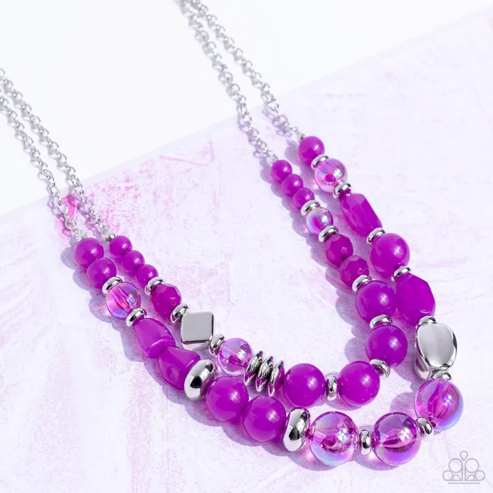 Paparazzi Accessories Necklaces Mere Magic Purple Iridescent and Silver Bead Layered Necklace Paparazzi