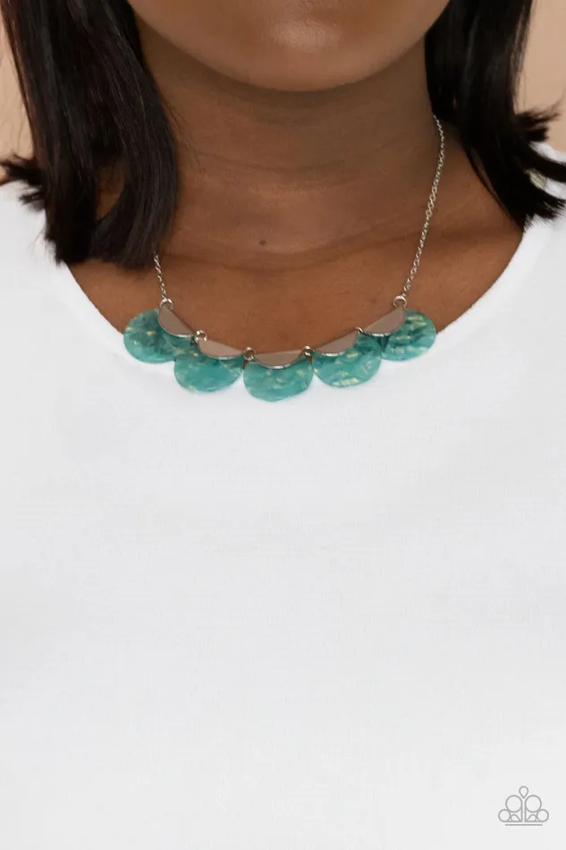 Paparazzi Accessories Necklaces Mermaid Oasis Blue Iridescent Acrylic Disc Necklace Paparazzi