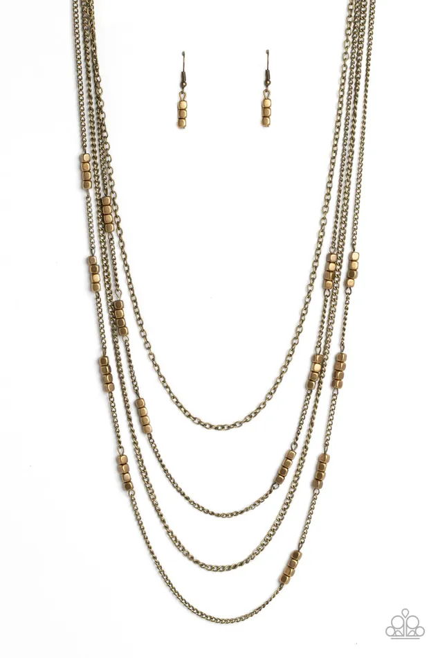 Paparazzi Accessories Necklaces Metallic Monarch Brass Cube Bead Layered Long Necklace Paparazzi Paparazzi Accessories Necklaces Metallic Monarch Brass Cube Bead Layered Long Necklace Paparazzi