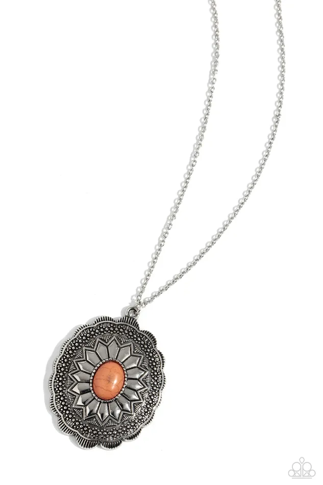 Paparazzi Accessories Necklaces Mojave Mirage Orange Bead Silver Long Pendant Necklace Paparazzi Paparazzi Accessories Necklaces Mojave Mirage Orange Bead Silver Long Pendant Necklace Paparazzi