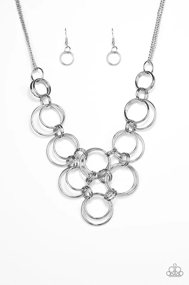 Paparazzi Accessories Necklaces Paparazzi Ringing Off the Hook Silver Disc Circle Necklace Paparazzi Accessories Necklaces Paparazzi Ringing Off the Hook Silver Disc Circle Necklace