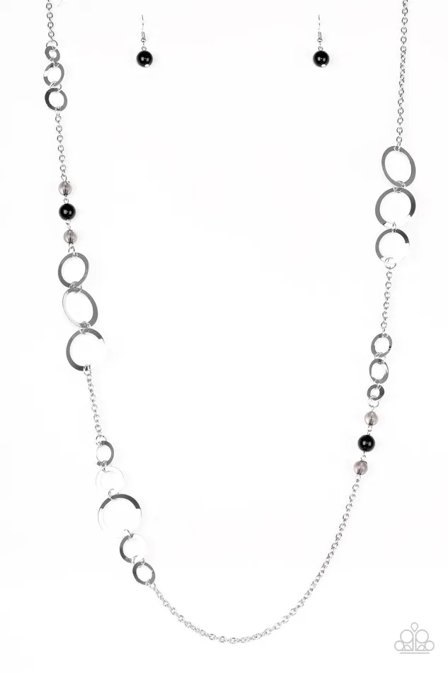 Paparazzi Accessories Necklaces Paparazzi The GLOWest of the Glow Black Bead Silver Hoop Necklace Paparazzi Accessories Necklaces Paparazzi The GLOWest of the Glow Black Bead Silver Hoop Necklace