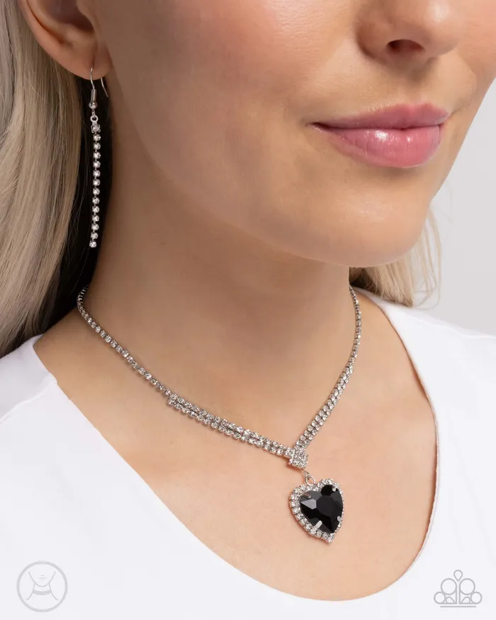 Paparazzi Accessories Necklaces Parisian Playdate Black Heart White Rhinestone Short Necklace Paparazzi