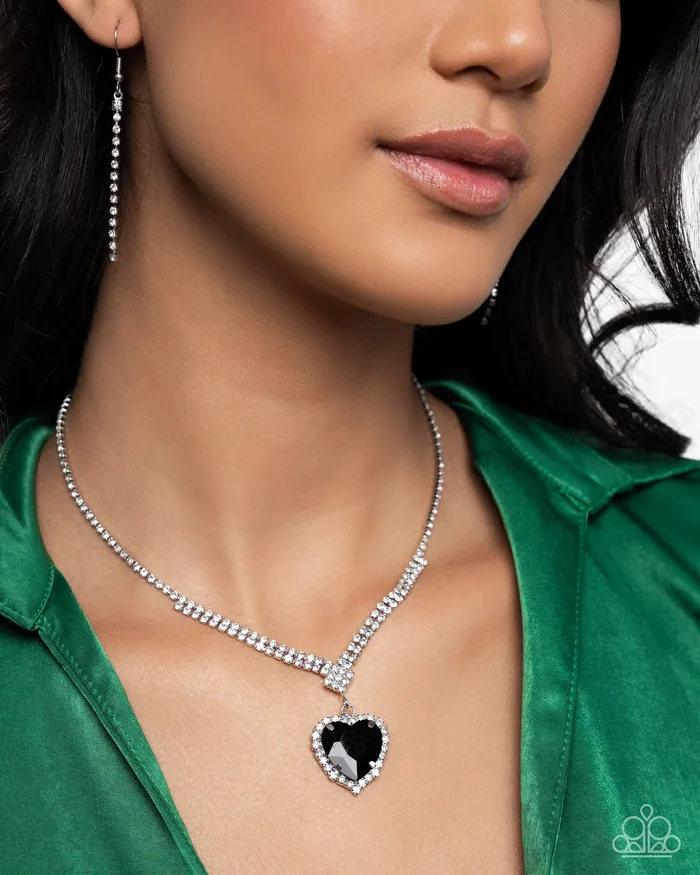 Paparazzi Accessories Necklaces Parisian Playdate Black Heart White Rhinestone Short Necklace Paparazzi
