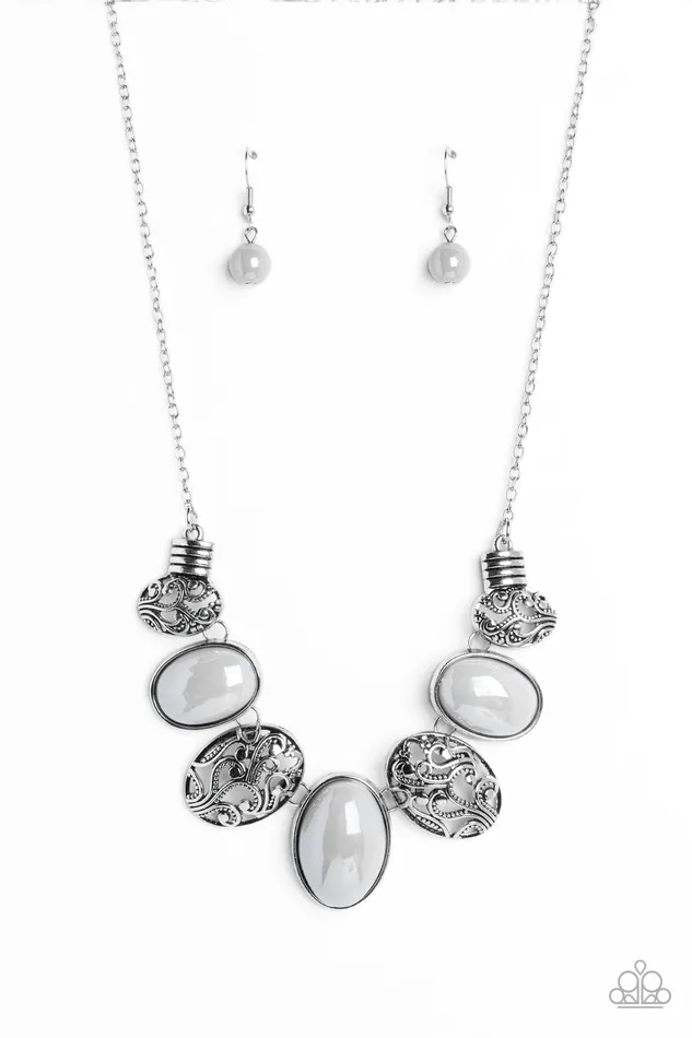 Paparazzi Accessories Necklaces Patterned Paisley Silver Gray Oval Bead Necklace Paparazzi Paparazzi Accessories Necklaces Patterned Paisley Silver Gray Oval Bead Necklace Paparazzi