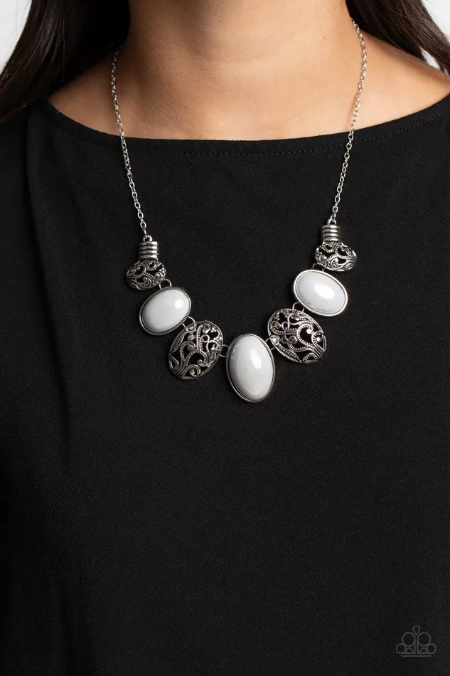 Paparazzi Accessories Necklaces Patterned Paisley Silver Gray Oval Bead Necklace Paparazzi