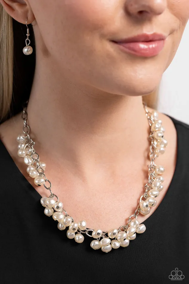 Paparazzi Accessories Necklaces Pearl Parlor White Pearl Silver Necklace Paparazzi