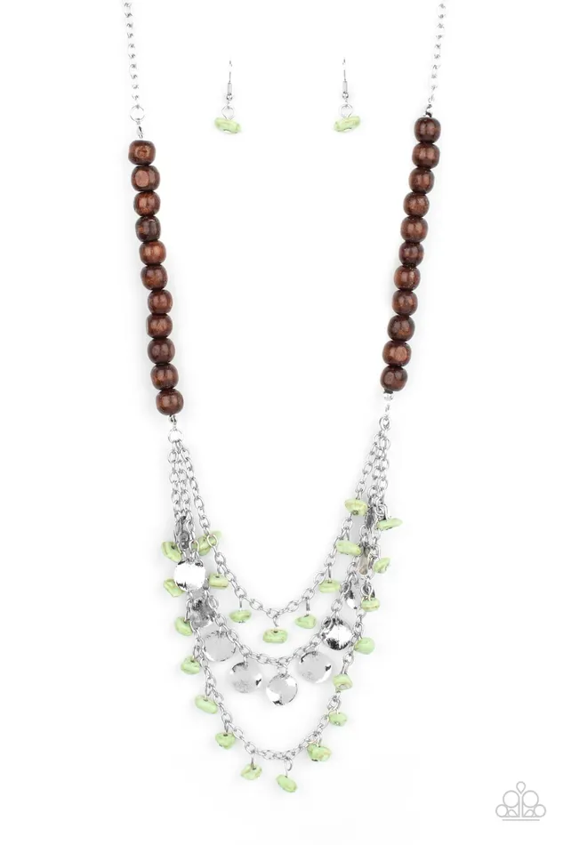 Paparazzi Accessories Necklaces Plains Paradise Green Stone Brown Wood Silver Layered Necklace Paparazzi Paparazzi Accessories Necklaces Plains Paradise Green Stone Brown Wood Silver Layered Necklace Paparazzi