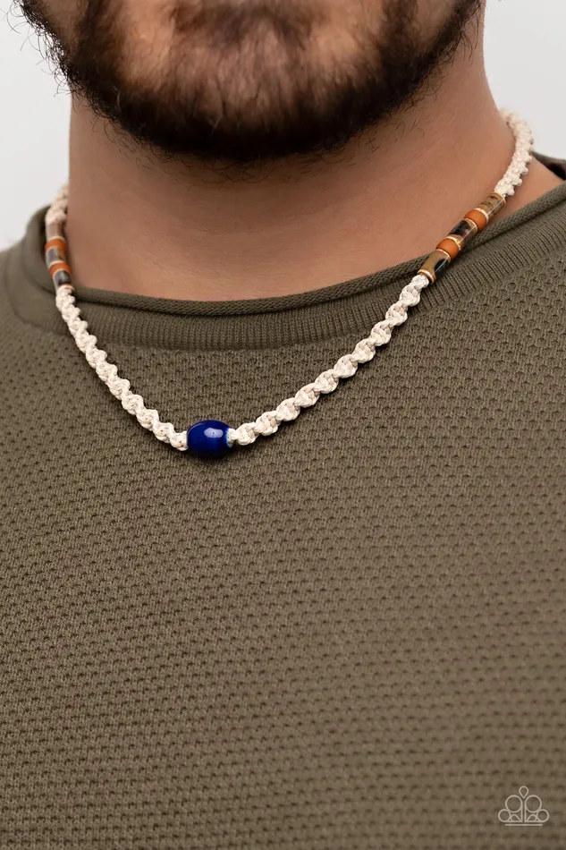 Paparazzi Accessories Necklaces Positively Pacific Blue and Brown Bead White Cord Urban Necklace Paparazzi